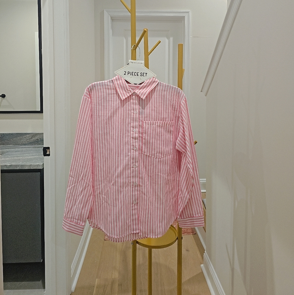 BRAND NEW 2 PCS (SET) New Look Pink & White Striped Shirt & Shortpant